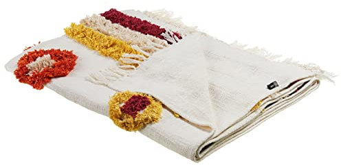 Beliani Deko Decke Baumwolle bunt/beige mit Quasten abstrakt 130x180 cm Amroha