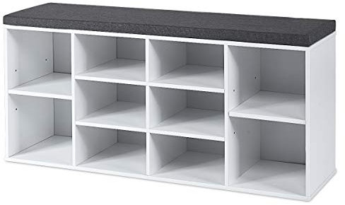 LIFEZEAL Schuhbank, Sitzbank mit Stauraum, Schuhschrank mit Sitzkissen, Schuhregal mit 3 Fächern, Schuhaufbewahrung für Flur, Eingangbereiche & Wohnzimmer, 104x30x48cm, Holz (Weiß)