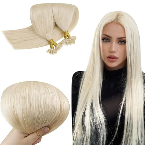 RUNATURE Extensions Echthaar Bondings Blond 50cm 50 Strähne Echthaar Extensions Bondings 1g Unsichtbare Bondings Extensions Echthaar Blond Haarverlängerung 50g #60
