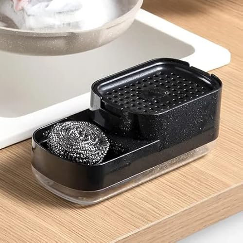 PINC® Dispensador de jabón 2en1, dispensador de jabón para Fregadero de Cocina, dispensador de jabón para Bomba con Soporte de Esponja, dispensador de detergente Recargable (Negro B)