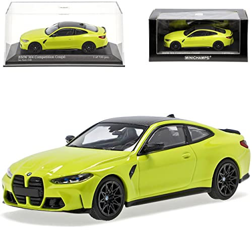 alles-meine.de GmbH B*M*W 4er G22 M4 Competition Coupe Gelb Ab 2020 1/43 Minichamps Modell Auto mit individiuellem Wunschkennzeichen