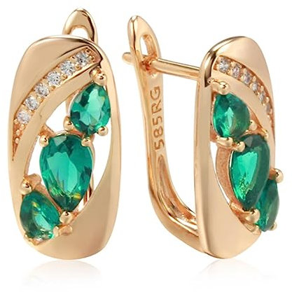 YAHOYA Smaragd-Ovalschliff-Zirkon-Ohrhänger für Frauen Roségold-Geometrie-Ohrringe Vintage-Hochzeitsschmuck