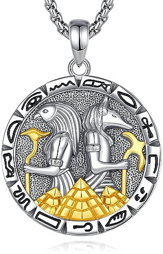 EUDORA Harmony Ball Sterling Silber 925 Anubis Horus Kette für Damen Herren, Antikes Ägypten Anubis Amulett Energie Pyramide Anhänger, Vintage Ägypte Runen Auge des Horus Schmuck Geschenk für Herren