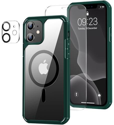 ZZDZZ Funda Magnética Compatible con iPhone 11 con Protector Pantalla y Protector Lente Cámara, [Compatible con Magsafe] Suave TPU Anti-Choques Bumper Transparente Carcasa (Verde)