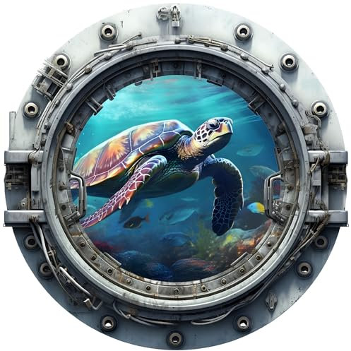 Samunshi Wandtattoo Bullauge mit Schildkröte Fenster in andere Welt Portal Schiffsfenster Kinderzimmer Wandaufkleber (50x50cm Schildkröte)