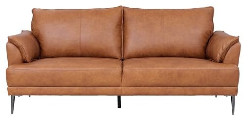 Furnhouse Soul 3-Sitzer Ledersofa Cognac Braun – Hochwertiges Echtleder Sofa – Skandinavisches Design, Taschenfederkern, Metallfüße, Moderner Komfort für Wohnzimmer, Zeitlos & Elegant