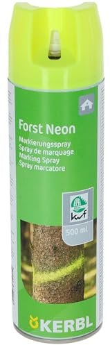Kerbl Markierungsspray Forst Neon (Forstmarkierungsspray 500 ml/Sprühfarbe in neongelb, auf Bio-Alkohl-Basis, für Holz, Metall und Beton) 291401