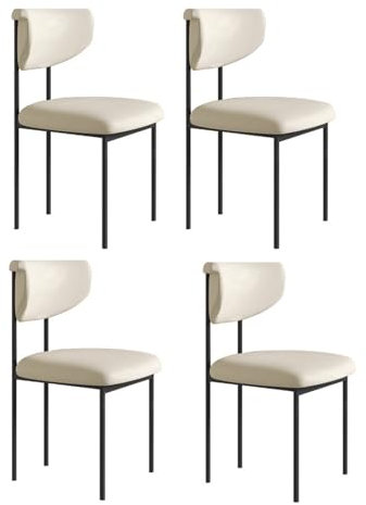 PJDDP 6er Set Modernes Esszimmerstühle, Gepolsterte Küchenstühle aus Leder mit Gestell aus Kohlenstoffstahl, Mid-Century Bistrostuhl für Küche,Wohnzimmer,Besprechungsraum,Beige