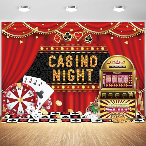 Hintergrund für Casino-Nacht, Las Vegas, Poker, rote Vorhänge, Fotografie-Hintergrund, Las Vegas, Casino, Thema, Geburtstag, Party, Banner, Dekoration, Zubehör, Foto-Requisiten, 3,6 x 2,4 m