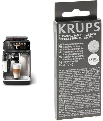Philips Series 5400 Kaffeevollautomat – LatteGo Milchsystem & Krups Reinigungstabletten XS3000 | für alle Kaffeevollautomaten von Krups | 10 Stück | hygienische Komplett-Reinigung
