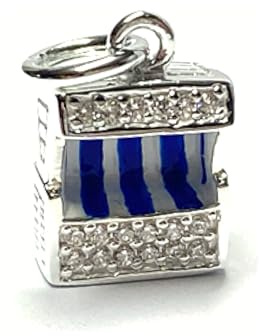 Strandkorb 925 Silber Anhänger blau/weiß Zirkonia Kettenanhänger maritim