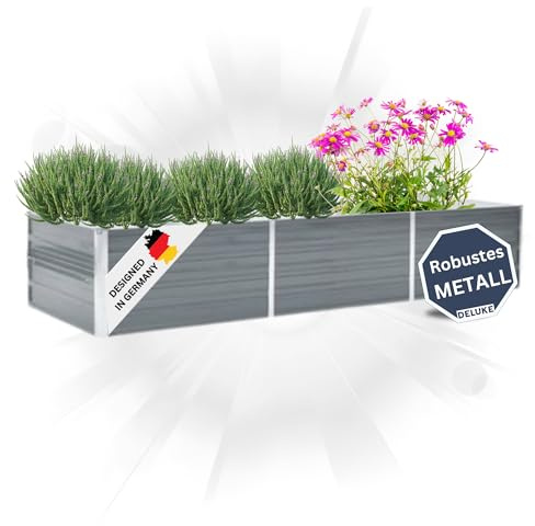 DELUKE Hochbeet für Garten Oskar Grau | 240x80x45cm | Verzinkter Stahl | Wetterfest | Gartenbeet Kräuterbeet Blumenbeet Beet hoch Frühbeet für Garten Gemüsebeet