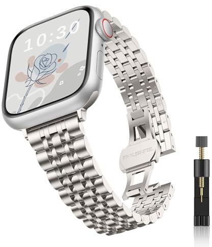 Niboow Metal Strap for Apple Watch 38mm 40mm 41mm 42mm Apple Watch 38mm 40mm 41mm 42mm Series 11/10/9/8/7/6/5/4/3/2/1, Woman's Watch Bands for iWatch SE 3/SE 2 - Starlight
