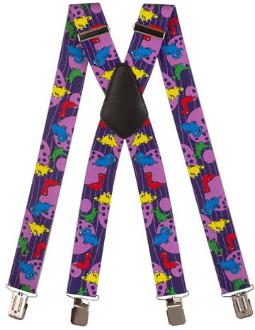 Olata Hosenträger extra starken mit 4 Clips X-Form, Gedruckt Design - 4cm. Baby-Dinosaurier