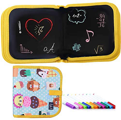 Tableau noir pour apprendre à dessiner, pour enfants, avec 12 crayons colorés, carnet d'exercices effaçable et réutilisable pour la peinture, 14 pages