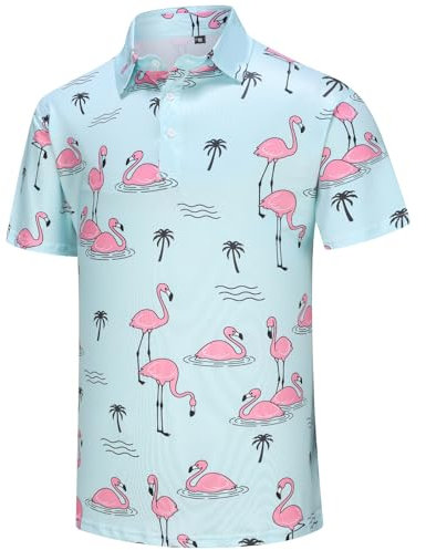 WOTDKG Polo de golf amusant à manches courtes pour homme, polo de golf anti-humidité pour homme, Flamant rose hawaïen, L