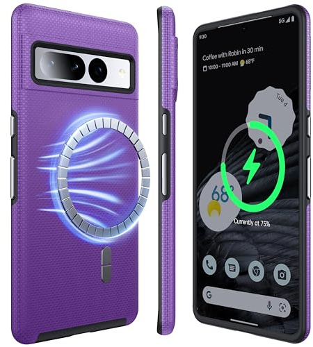 NJROW Magnétique Coque pour Google Pixel 7 Pro Compatible avec MagSafe | [Nouveau 2024][Double Couche Robuste][Résistance Militaire Aux Chocs] Coque pour Google Pixel 7 Pro Case Mince,Violet