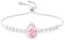 Linawe Bracciale tennis da donna rosa rosa, bracciale in argento, bracciale da donna in argento, set di braccialetti con catena a mano con diamanti e cristalli, braccialetto con ciondolo