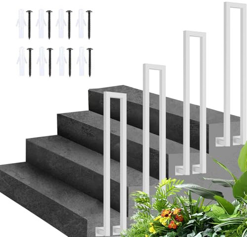Corrimano per Scale Interne, Ringhiera a Forma di U, Ringhiera per Esterni con Kit di Viti, Corrimano per gradini, Ringhiera antiscivolo in Ferro per corridoio (Bianco-montaggio laterale, 80cm)