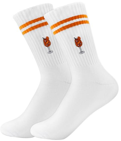 Bestickte Aperol Spritz Socken, Aperol Geschenk, Damen & Herren Motiv Tennissocken, 36-42 Atmungsaktive Sportsocken Baumwollsocken Crew Socken, Geburtstagsgeschenk, Geschenk für Aperol-Liebhaber