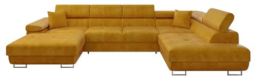 Mirjan24 Ecksofa Torezio Bis mit Bettkasten, Einstellbare Kopfstützen, Sofa mit Schlaffunktion, Eckcouch für Wohnzimmer, Polsterecke, U-Form Couch mit Bettfunktion (Wave 05, Seite: Rechts)