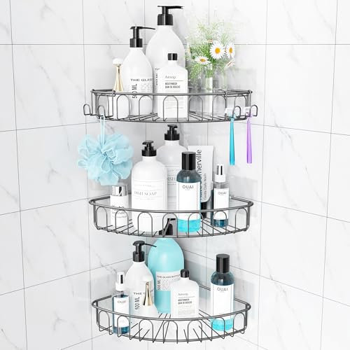 Orimade Eckablage Duschablage ohne Bohren SUS304 Edelstahl, Selbstklebend Duschregal Duschkörbe Rostfrei 3 Stück Grau