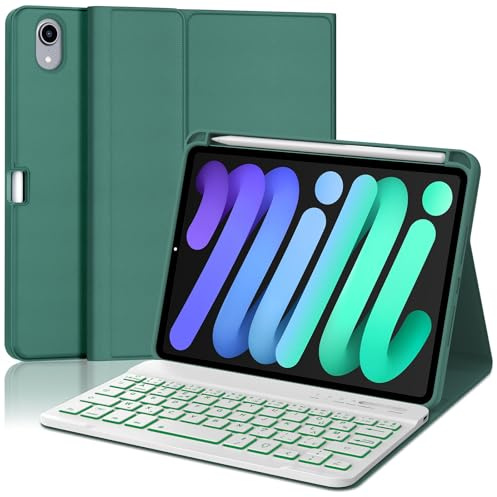 Coque Clavier pour iPad mini (A17 Pro) 2024 8.3 et iPad mini 6 ème 2024 | AZERTY Français Bluetooth sans Fil Détachable Étui Clavier pour iPad mini 2024/2021 avec Rétroéclairage Keyboard, Vert foncé
