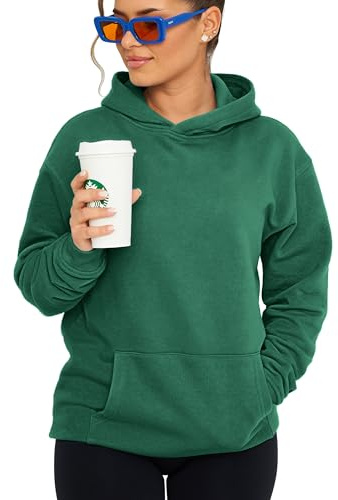 behype. Damen Oversize Hoodie Kapuzenpullover Einfarbig Basic Heavy Blank Pullover Unifarben Kapuzen-Sweatshirt Für Frauen DC_Damen_8001-Green College-XXL
