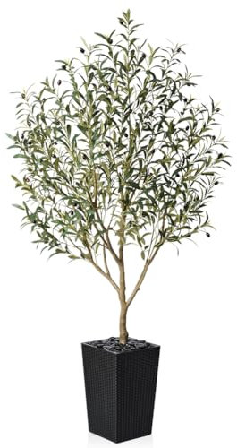 VeriNatural Planta Artificial Olivo Decorativo 180cm Grande-Plantas Artificiales con Maceta Nero y Cantos Rodados-Árbol Artificial Interior y Exterior Resistente a Rayos UV para Hogar,Balcón,VN133