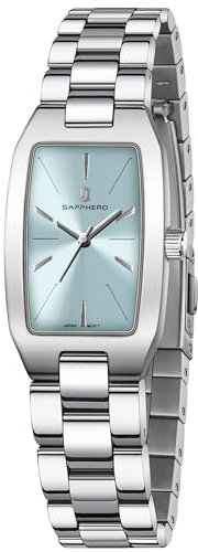 SAPPHERO Damenuhr Analog Quarz Armbanduhr Damen mit Edelstahlband Rechteckiges Gehäuse 3ATM Wasserdicht Uhr Geschenk für Damen Erhältlich Goldene und Silber