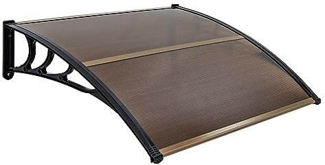 COSTWAY Auvent Porte d'Entree de 122 x 99 cm Protection Solaire, Marquise de Porte et Fenêtre Extérieur Plaque en Polycarbonate Protection Contre Pluie Neige Vent (Brun)