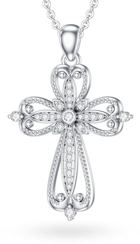 ORIDIO Vintage Kreuz-Diamant-Halskette für Damen, 925 Sterling Silber, Farbe D, Reinheit VVS1, Religiöser Anhänger mit Im Labor Gezüchteten Diamanten