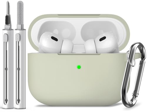 Inesore Compatible with AirPods Pro 2nd/1st Case with Cleaning Kit, Silicone Protective Case Cover for Apple Air Pods Pro(2019/2022/2023), Unisex Design - Pale Green-B