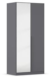 Rauch Möbel Alba, Kleiderschrank, Garderobenschrank 2-türig, mit Spiegel, mit 1 Kleiderstange und 1 Einlegeboden, Farbe Grau metallic, Schwarz, mit Griffstange, 91x197x56cm