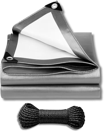 FourSZN Lona Impermeable Exterior Reforzada 300 g/m², Toldo de Protección PE Doble Cara con Ojales de Aluminio y Cuerda Incluida, Resistente a Rayos UV y Lluvia para Jardín, Piscina, Coche y Leña 4x4m