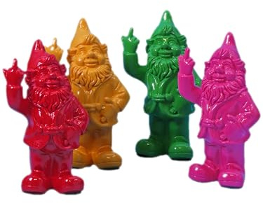 Pommerntraum ®| 4-er Set GartenDeko Gartenzwerge Pop-Art-Zwerge Dekofiguren | WohnDeko Dekorationsfiguren Gartenfiguren Geschenkidee Gartenschmuck Skulpturen Trolle Wichtel Gnome Retro (4-er Set - 10 cm)