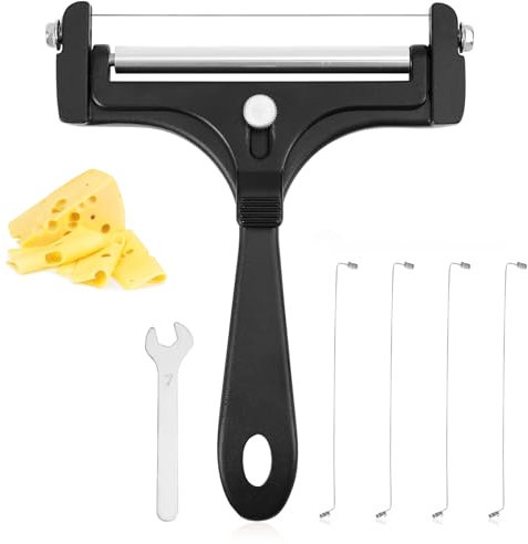 Tinoaly Kit de Cortador Queso, Grosor Ajustable Cortadora Queso Manual Hierro con 4 Alambres Adicionales y Llave Inglesa Cortador de Alimentos para Mantequilla Mozzarella y Cheddar
