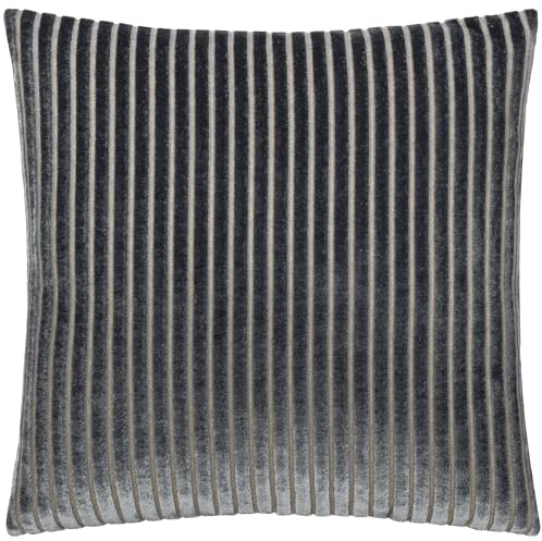 Paoletti Savoy Stripe Polyester Filled Cushion – Reversible Soft Textured Velvet Decorative Cushion for Sofas Beds and Armchairs (Charcoal - 50x50cm)