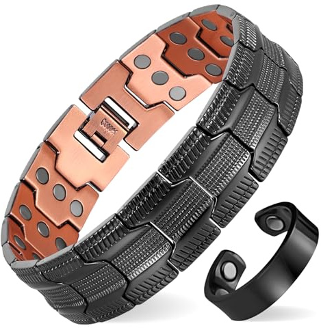 MagEnergy kupferarmband herren – Drei Ultra-Starke Magnete, Männliches Design Reines Kupfer-Magnetarmband, Einstellbare Länge mit Größenanpassungswerkzeug (schwarzer Anzug)