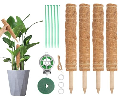 4 Stück Moosstab für Monstera, 40cm Monstera Rankhilfe mit Pflanzen Zubehör | VerläNgerbar Up To160cm Kokosstab, Moosstab Monstera, Handgefertigte Kokosstab Monstera Moss Pole für Indoor Pflanzen