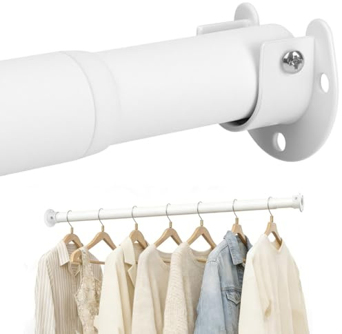 NUTKIT Kleiderstange Ausziehbar, 32mm Garderobenstange,43–177cm Verstellbar | Teleskopstange Kleiderstangen, Teleskop Kleiderstange Wandmontage für Garderoben Schrank und Kleiderschrank (Weiß)