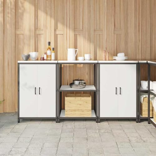 Mimdixy Küchen Unterschrank, Küchenlager-Set 3 pcs Weiß 180 x 50 x 92 cm Kaltgewalzter Stahl Singleküche für Wohnzimmer, Küche, Arbeitszimmer