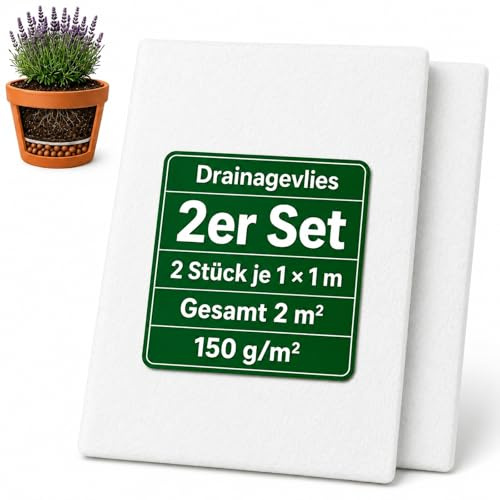 XYDDXBS Drainagevlies für Pflanzkübel – 2er Set 1x1 m, 150 g/m² Trennvlies | Filtervlies & Pflanzenvlies für Töpfe, Hochbeete & Balkonkästen – wasserdurchlässig, für Blähton, Erde & Drainage