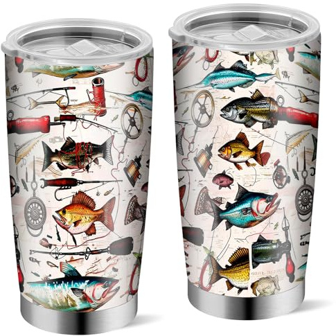 Fishing Gifts for Men, Fishermen - Fish Travel Coffee Mug Cup, Birthday Valentines Fathers Day Christmas Gift for Dad, Husband, Son, Boys, Grandpa, Uncle, Boss - 20oz Stainless Steel Insulated Tumbler