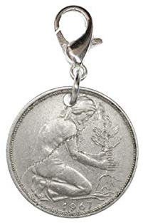 Miniblings 50 BRD Pfennig Charm Münze Deutschland Geld versilbert | Kleiner Anhänger zum Kombinieren, aus Berlin, in kleiner Serie hergestellt