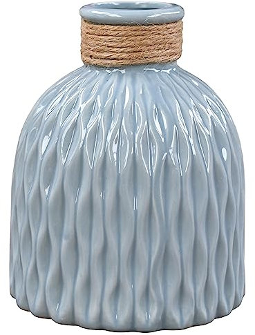 Bottle Shaped Vase Ceramic Decorative Vases Embossed Flower Arrange Display GIFT (Blue)