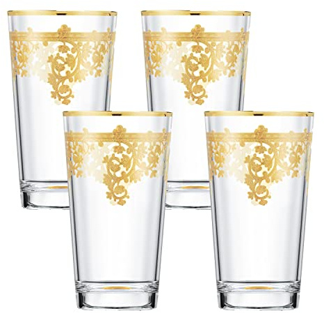 Lorren Home Trends Royal-HB Trinkgläser, 24 K Gold, Kristallglas, transparent, 4 Stück