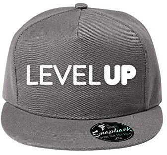 OwnDesigner Unisex Kappe Classic Level up Cap mit geradem Schirm, One Size Einheitsgröße für Männer und Frauen (412-Cap5P-2Grau)