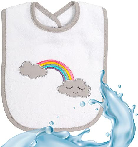 Smithy Lätzchen Baby Motiv Regenbogen Wolke | Baumwolle Frottee | Babylätzchen | Spucktuch | Jungen & Mädchen | 0 bis 36 Monate, weiß