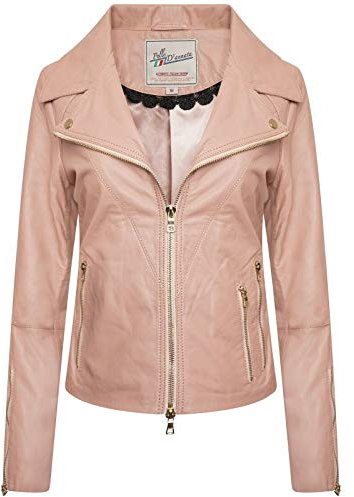 Paul Berman Pelle D'annata Veste de motard en cuir véritable pour femme - Rose - 34